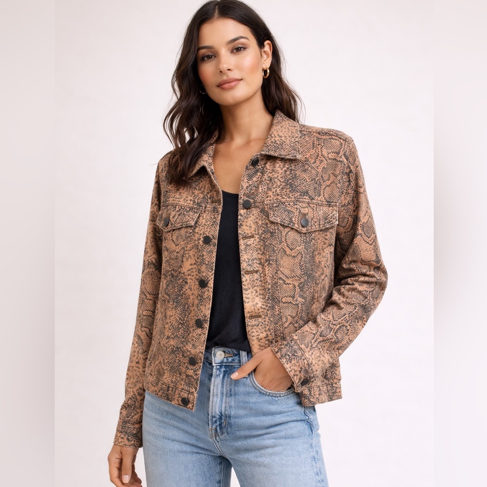 C67. FREE People  Brown Snake Print Jacket
